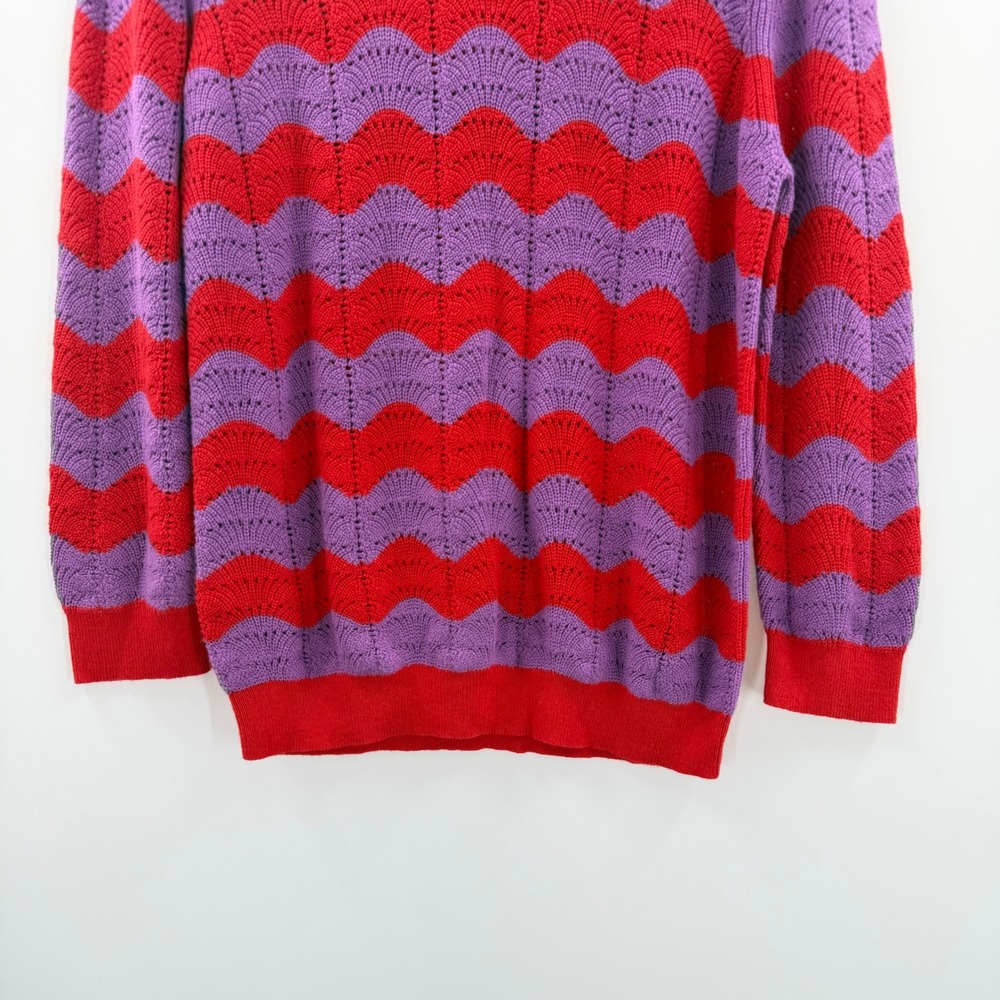 Ann Taylor Red Purple Wavy Chevron Pointelle Knit Sweater Womens Medium NWT - Picture 8 of 13